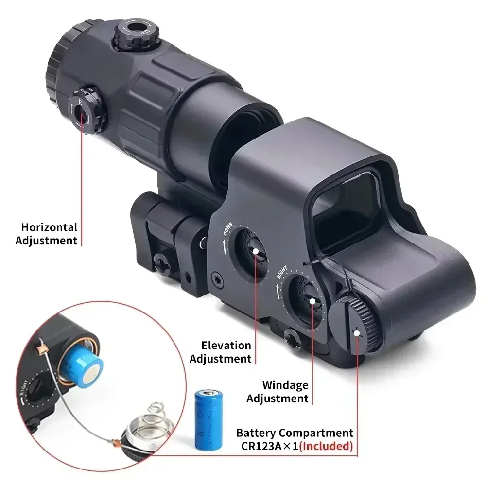 E-otech Holographic Collimator 558 Red Dot Sight G43/G33/G45 3X 5X Magnifier Airsoft Hunting Gear w/ 20mm Rail Mounts & QD Lever