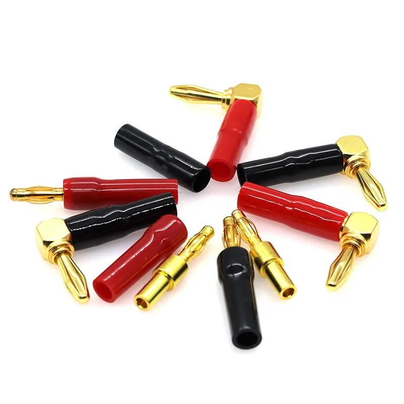 5PCS Right Angle 90 Degree 4mm Banana Plug Screw L Type Binding Post Amplifiers Video Speaker Adapter Connector red black