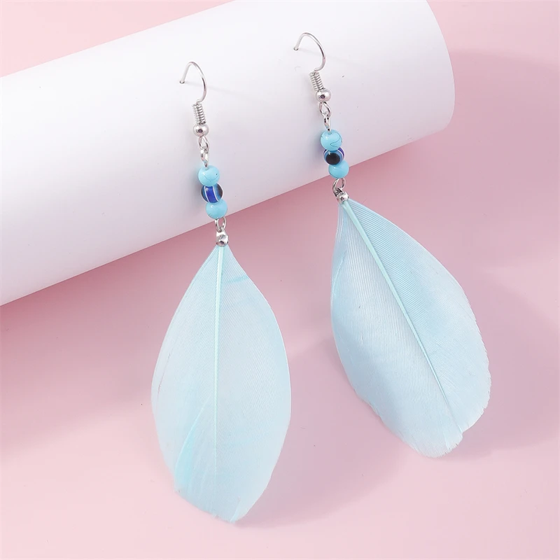 Fashion Blue Feather Drop Earrings for Women Girls Party Festival Jewelry Gifts