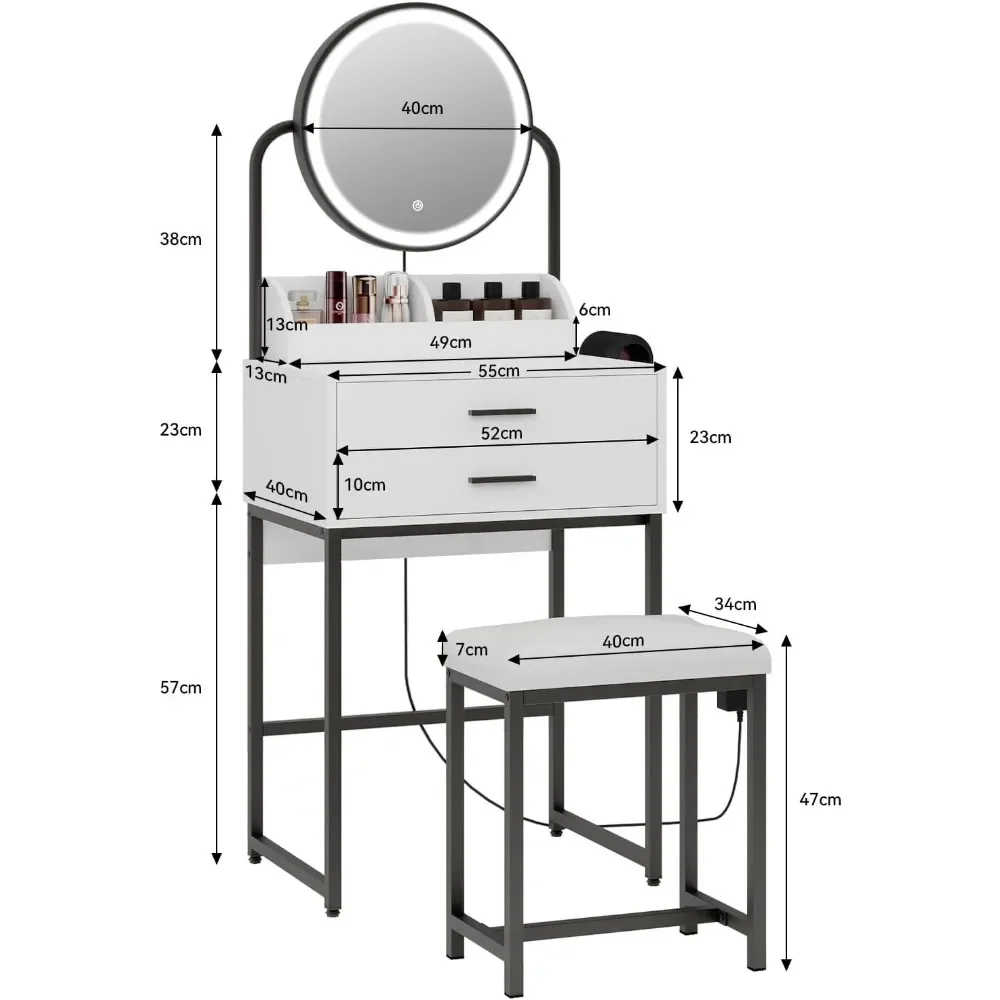 مكتب زينة للمكياج الأبيض الحديث المدمج مع مرآة وإضاءة، يتميز بأدراج لاستخدام غرفة النوم #2