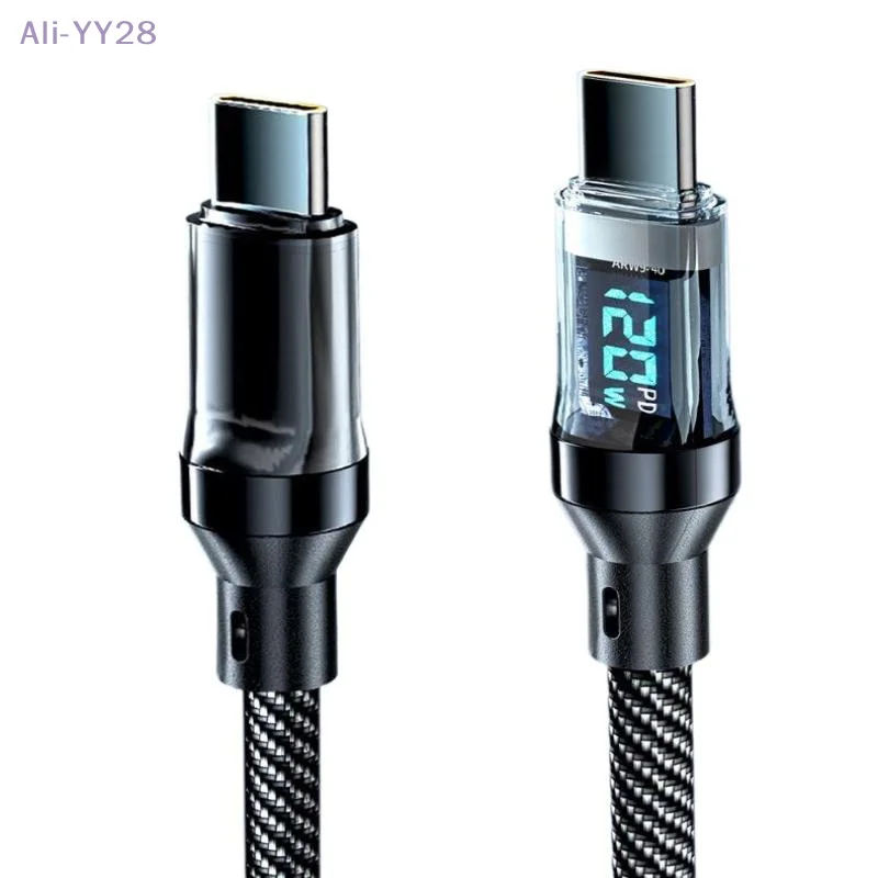 {MX} كابل شحن سريع للغاية بقدرة 120 وات من النوع C إلى النوع C مع شاشة LED وسلك بيانات USB إلى النوع C للهاتف المحمول