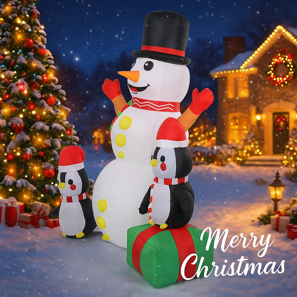 Jouets gonflables de 5,91 pieds, bonhomme de neige, pingouins avec lumières LED, décorations de fête de noël, pelouse, maison, fournitures de noël, ornements, cadeaux