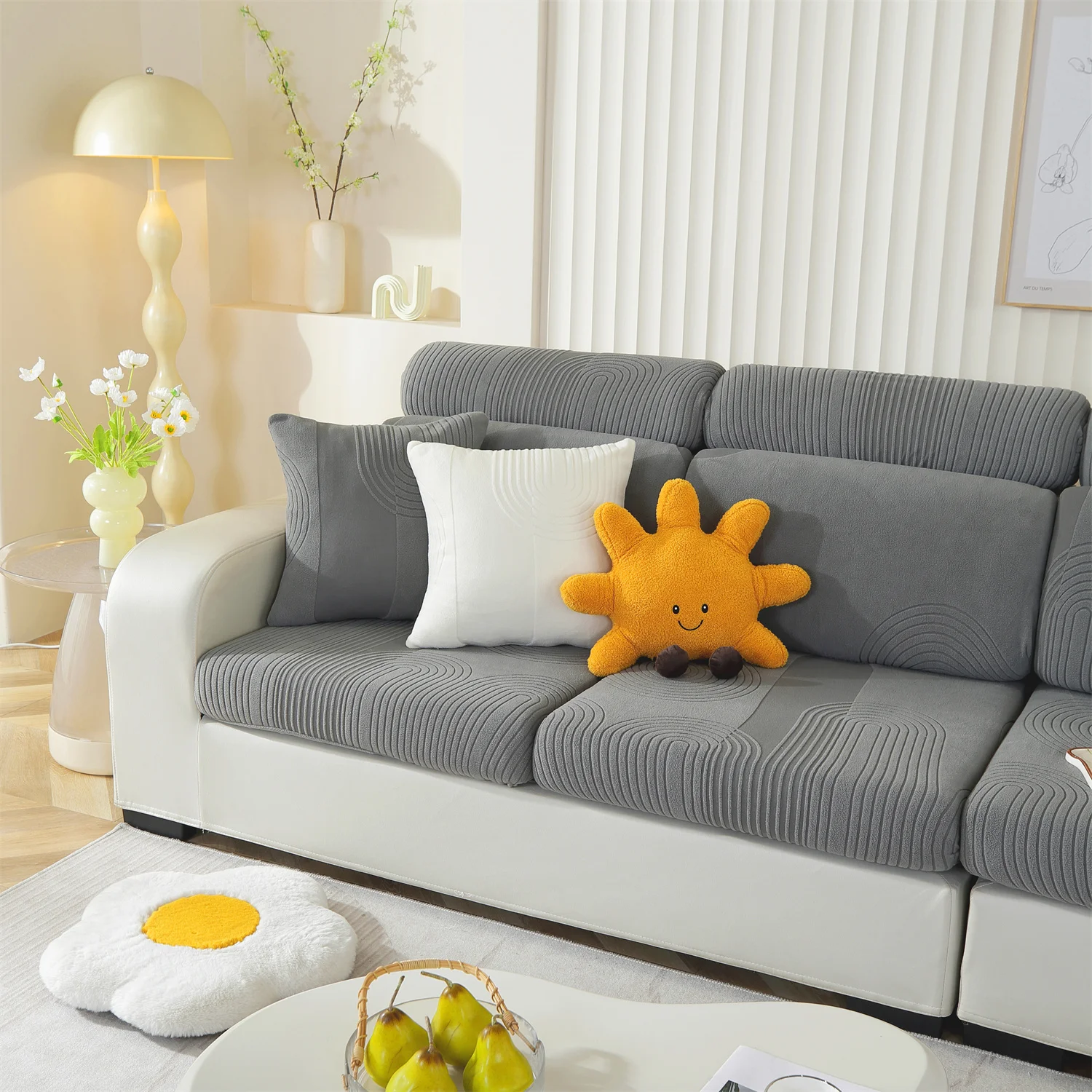 Arches Jacquard Stretch Sofa Cover Polar Fleece Removable Couch Seat Cover WashableAll Season Universal Cover