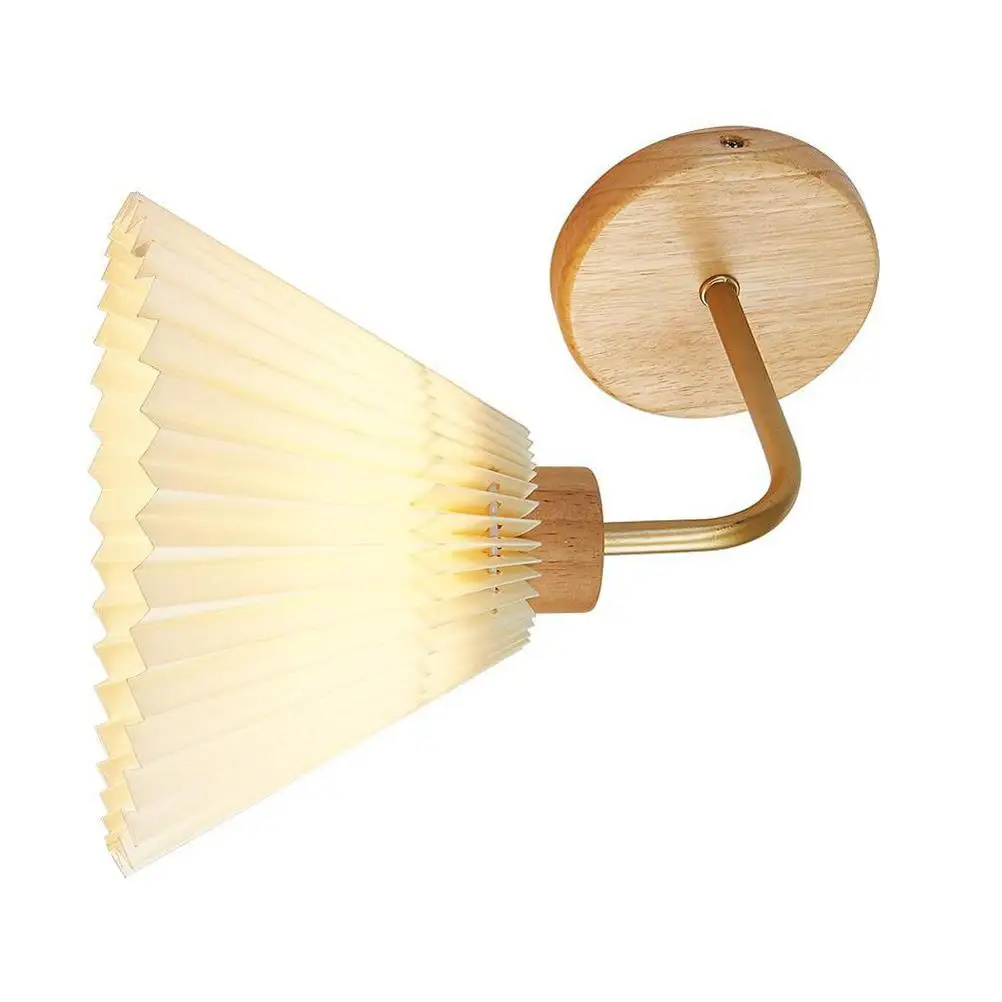 

Modern LED Wall Lamp Pleated Shade for Bedroom Study Balcony Easy Install Warm Light Sconce Material