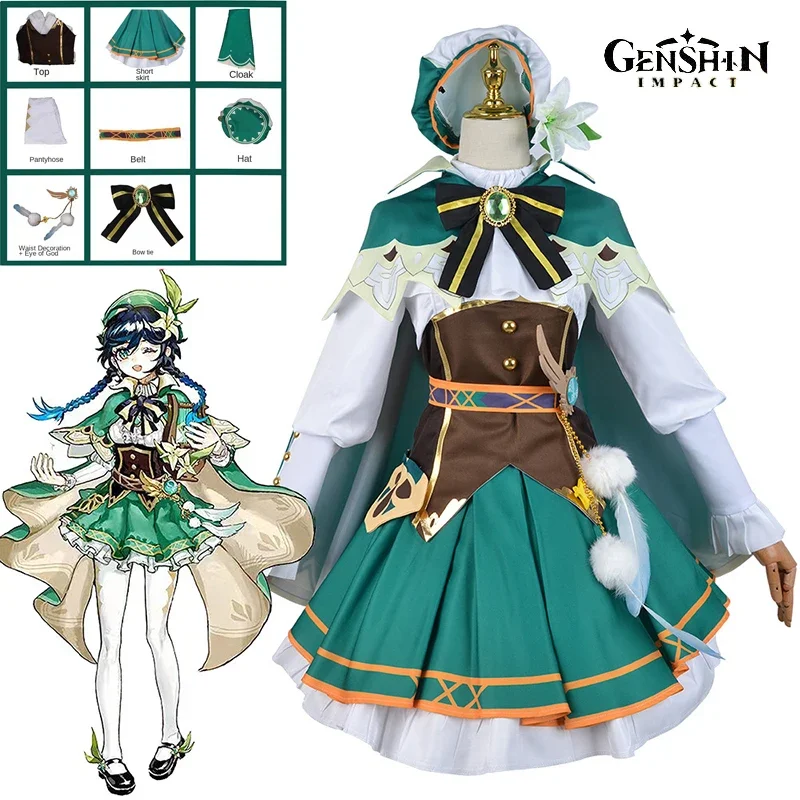 Costume Cosplay Genshin Impact, accessoires de jeu Anime, perruque Everak, accessoires trempés, fête d'Halloween, uniforme MasTim ade, robe Wendi, 20 pièces