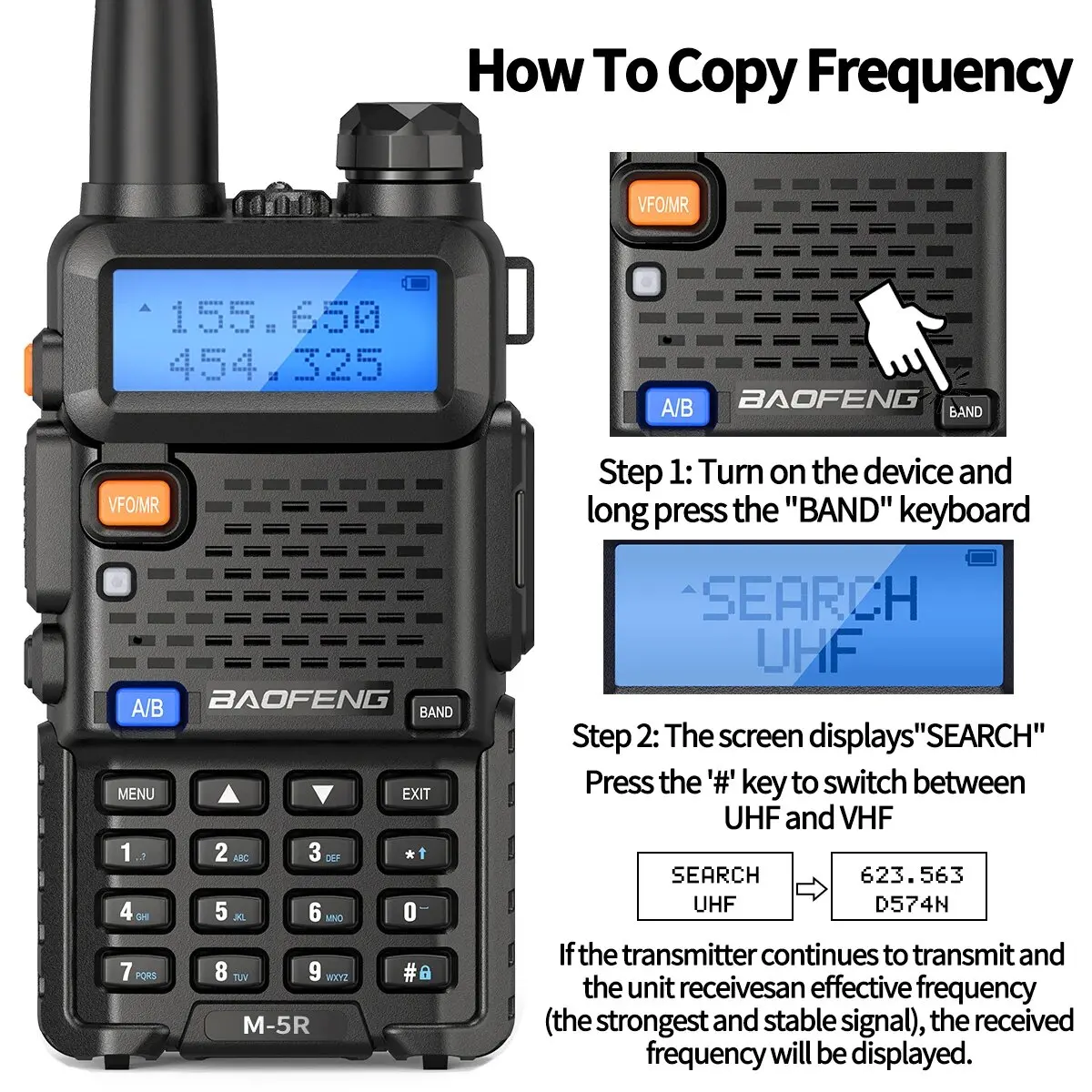 Baofeng M-5R Walkie Talkie Air Band Draadloze Kopieerfrequentie Tweeweg Radio Lange Afstand Vhf Uhf Commutator Amateur Ham Radio