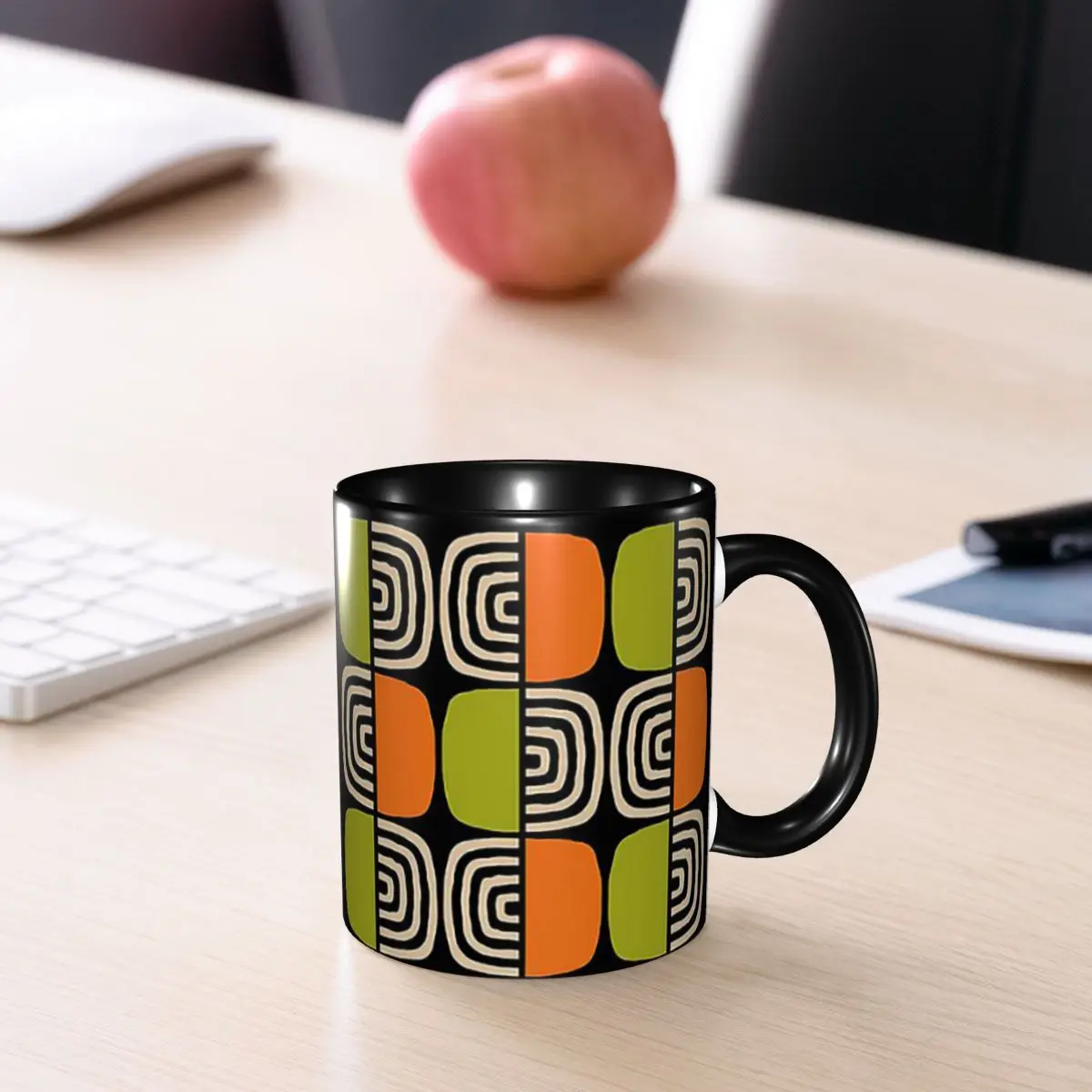 Half Concentric Circle Pattern Black Orange Green And Beig Mug Funny Ceramic Coffee Cups Tea Mugs Milk Cup Drinkware Gift