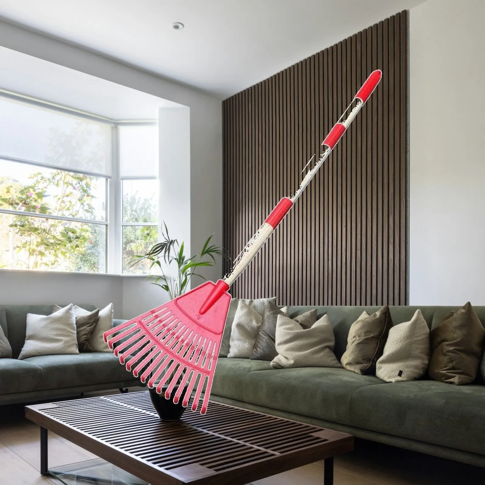 Detachable Plastic Leaf Rake 14 Tines Wide Fan Garden Tool for Kid Yard Debris Sweeping and Lawn Cleanup