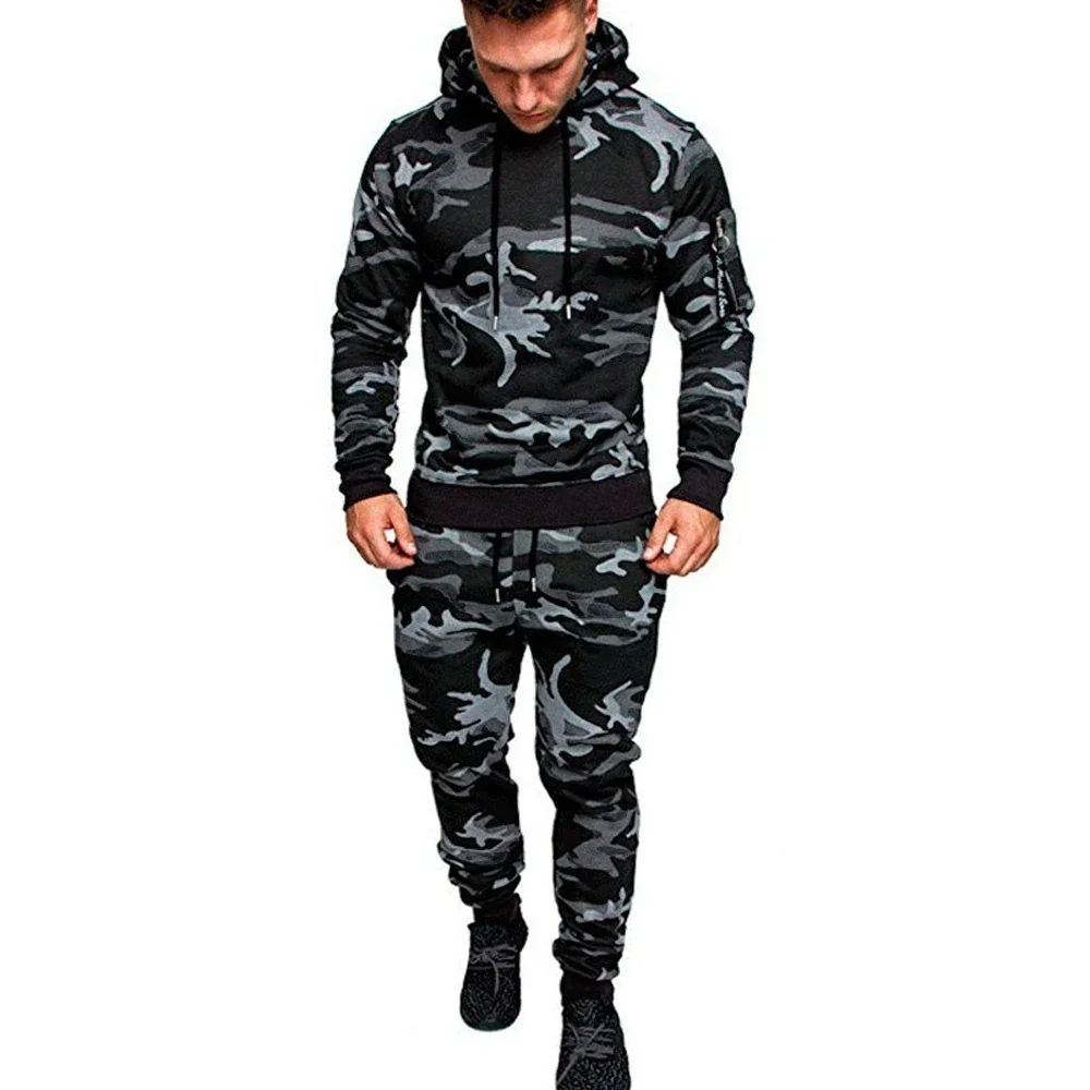 

Fashion Men Sport Outfit Drawstring Male Thick Camo Sweatshirt Sweatpants Sportswear Set Hoodie Pants Set 1 Set