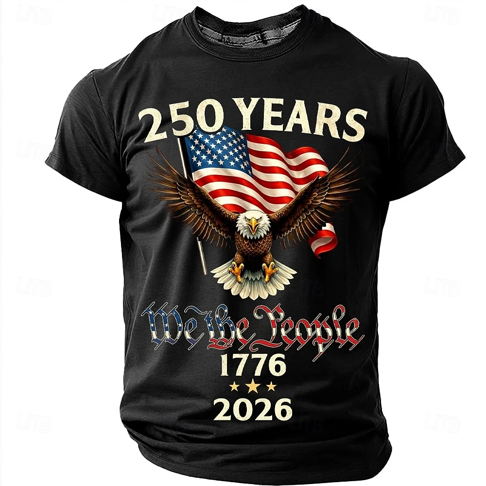 Summer Men's T Shirts Funny 3D Eagle Print American Flag Pattern Short Sleeve Casual O-neck Loose Tops Fashion Commemorate Tees