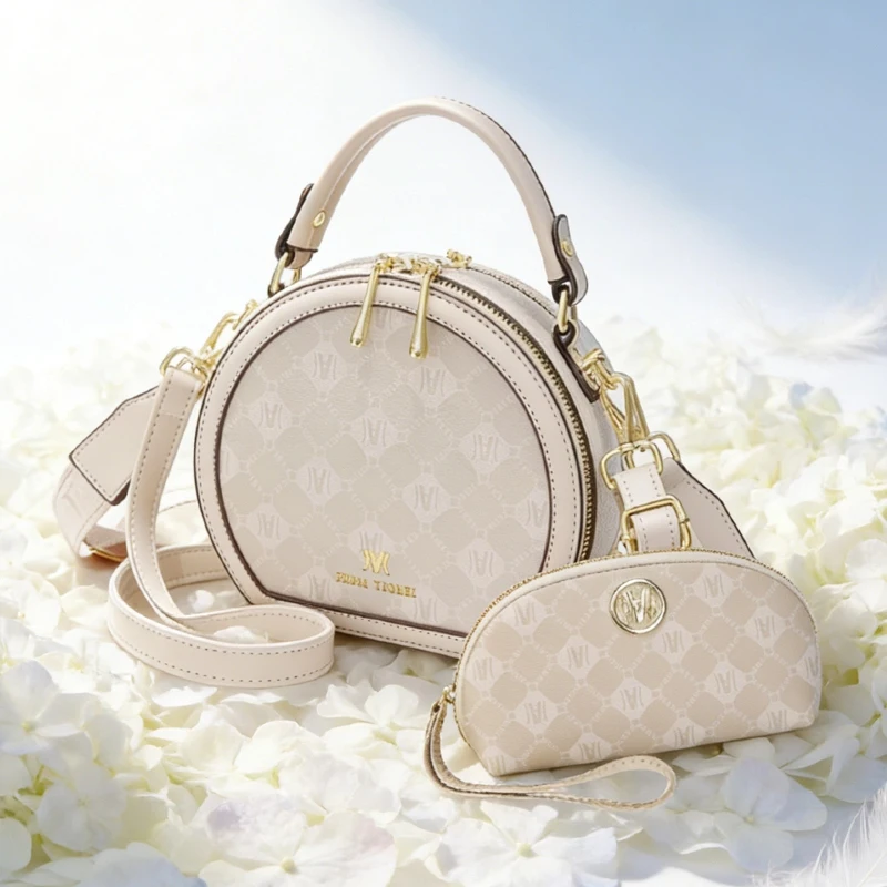 

2-piece set of round messenger bags for women, including wide shoulder strap small bag and small messenger bag, fashionable hand