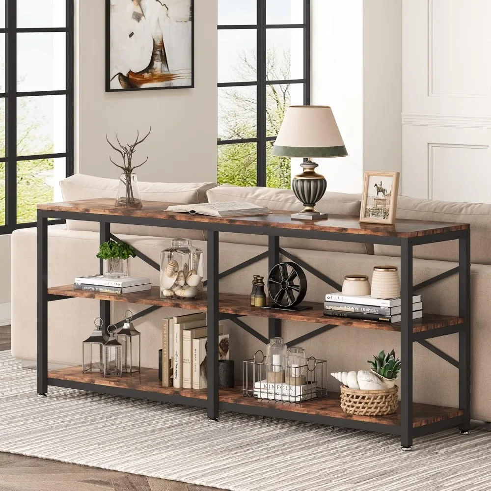 

Extra Long Console Table, Modern Sofa Table Behind Couch Table with Storage Shelves, 3-Tier Industrial Hallway Entryway Table