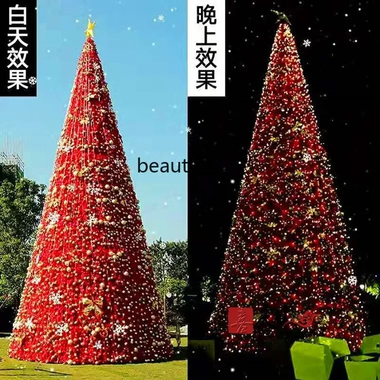 Outdoor large frame Christmas tree set, red Christmas tree interior decoration