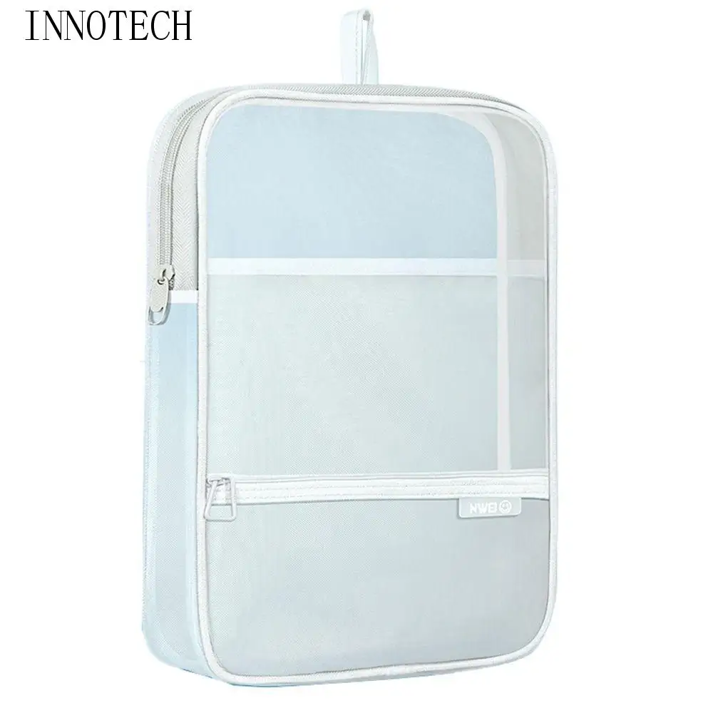Bolsa portátil de malla con cremallera, archivador transparente grueso de gran capacidad, organizador de documentos impermeable y transpirable para viaje
