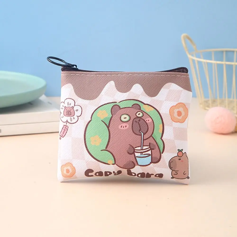 กระเป๋าเก็บ capybara ลาย dompet koin หนัง PU กระเป๋าแต่งหน้าลายการ์ตูนกระเป๋าลิปสติกกันน้ำมีซิปกระเป๋าถือทรงสี่เหลี่ยมขนาดเล็กใช้ในชีวิตประจำวัน