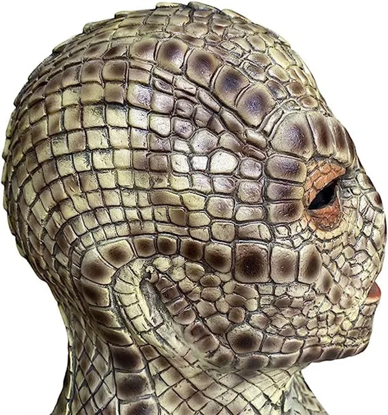 Reptile Snake Skin Mask with Neckline Creepy Devil Demon Ghost Monster Full Head Latex Cosplay Party Mask