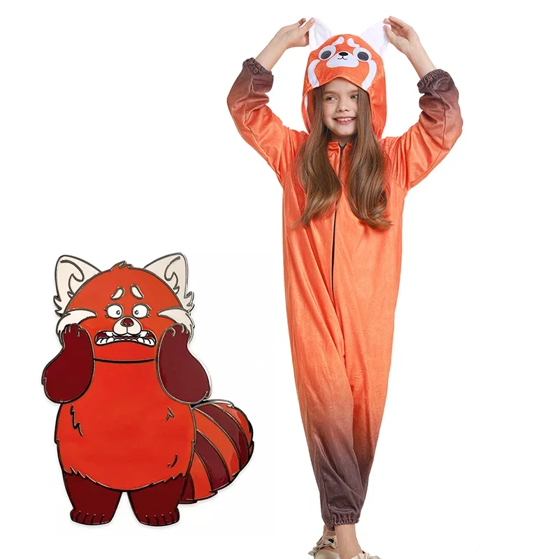 

2024 Unisex Turning Orange Panda Jumpsuit Fancy Dress Up For Kids Raccoon Halloween Costume