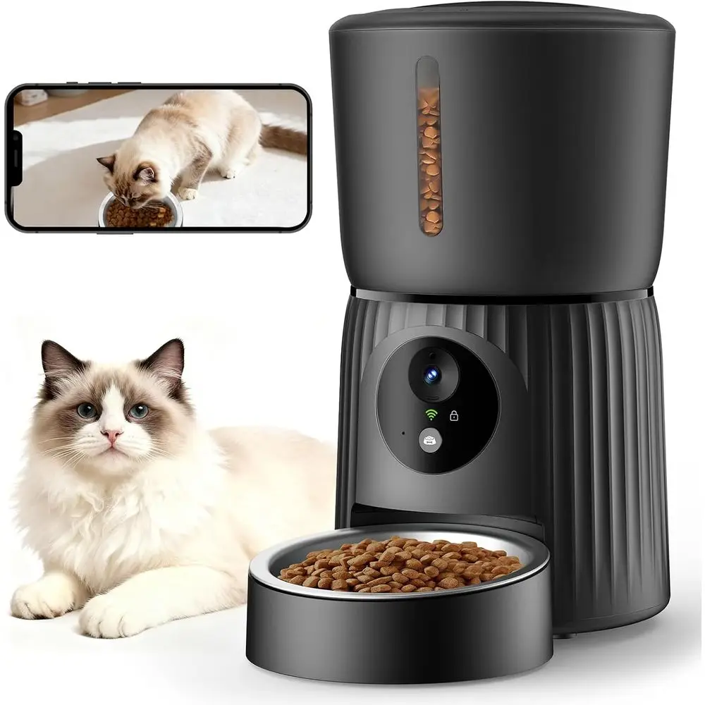 

Умная кормушка для животных с HD-камерой 1080P, ночным видением, Wi-Fi 5G, двусторонней аудиосвязью и датчиком обнаружения препятствий для кошек и маленьких собак, объем 4 л