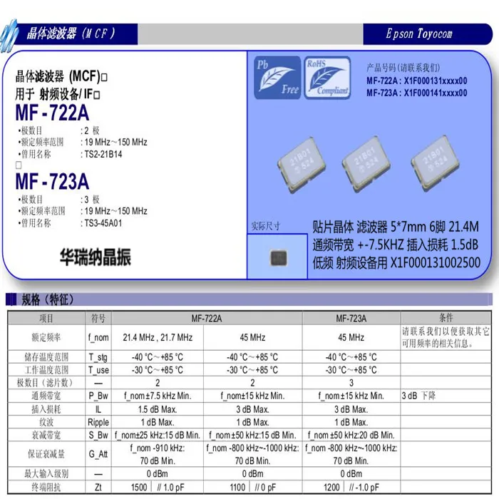 5pcs/lot MF-722A 21.400000MHz 21.4M 21.4MHZ 7050 5*7 chips Electronic new
