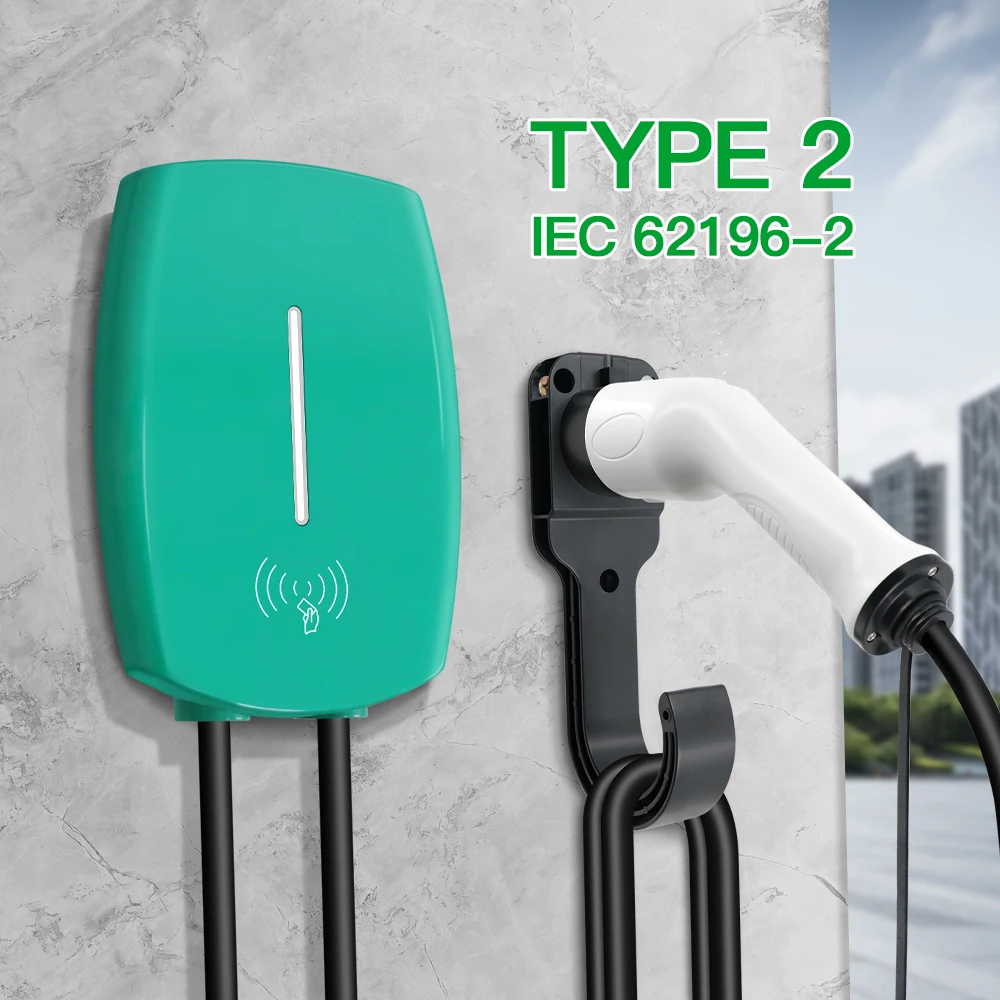 

Wallmount EV Charging Station 32A 1P Electric Vehicle Car 220-250V Type 2 EVSE Wallbox 7.6KW Cable 5M With RFID Card