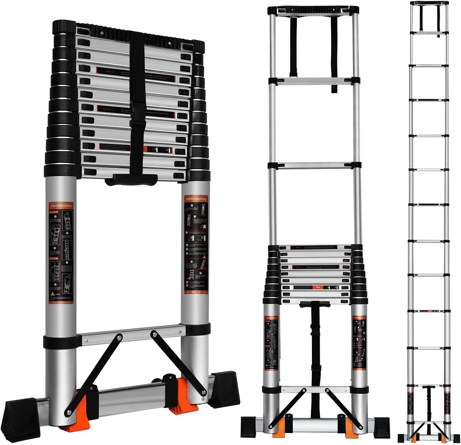 6.2 M Telescoping Ladder,Portable Multi-Purpose Aluminum Compact Ladder,330Lbs Cap One-Button Retraction Collapsible Extension