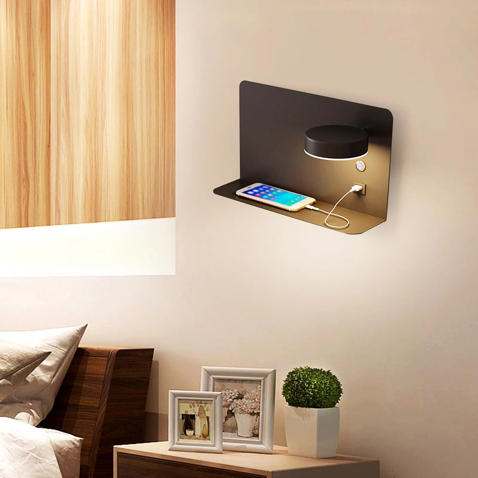 Plug in Wall Light with USB Charging Port Bedroom Wall Mounted Reading Light LED Bedside Sconces with Switch Wall Lamps