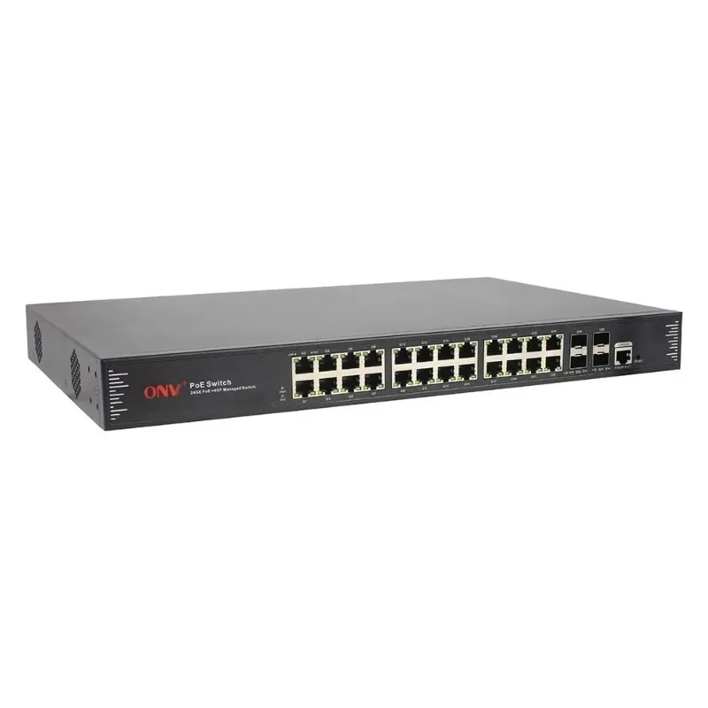 28-port Gigabit Managed PoE Network Switches 24*10/100/1000M RJ45 POE Ports and 4*100/1000M Uplink SFP Ports for CCTV IP Camera
