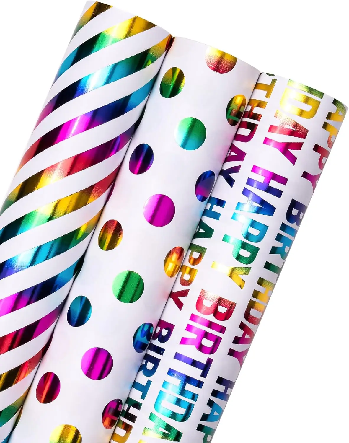 

3 Rolls Colorful Foil Birthday Wrapping Paper, 17"x120" Each, for Gifts & Parties