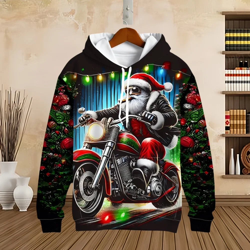 عيد الميلاد الرجال هوديي ربيع الخريف مضحك سانتا كلوز طباعة عارضة البلوز البلوز أزياء طويلة الأكمام الجديدة البلوز قمم #5