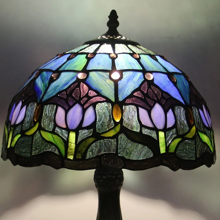 12Inch Tiffany Study Retro Warm Decorative Lamp Mauve Tulip Tiffany Style Stained Glass Lamps home table lamp