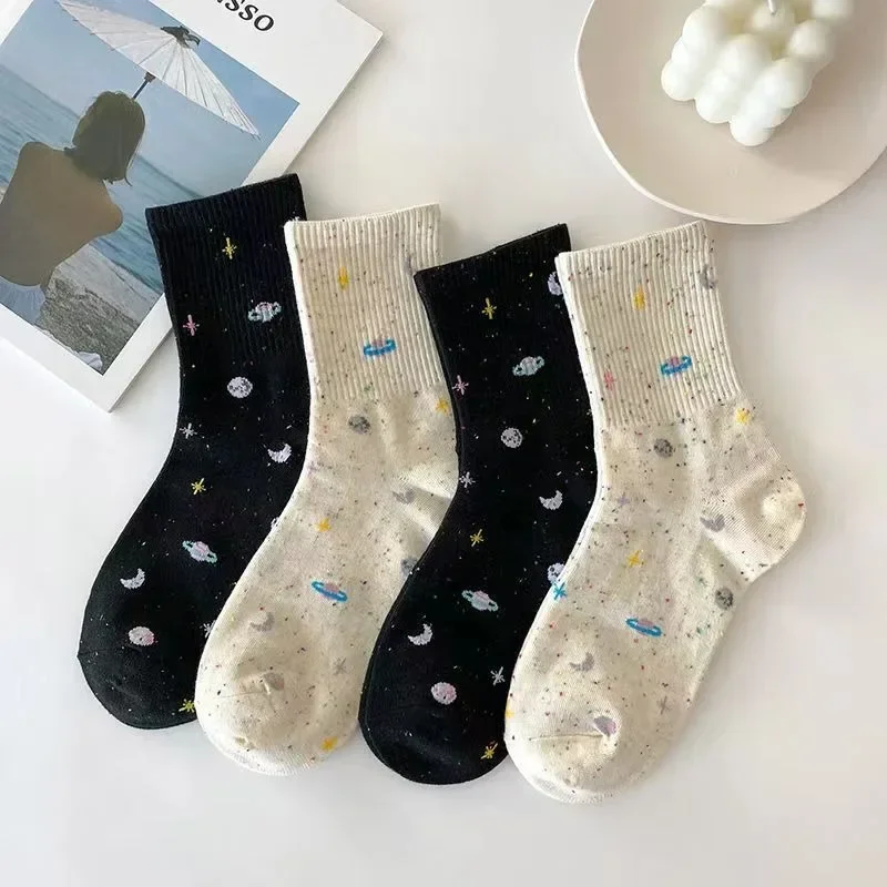 Funny Moon Stars Pattern Socks Women Harajuku Planet Space Tube Sock Women Colorful Sweet Warm Cute Casual Streetwear Meias image 6