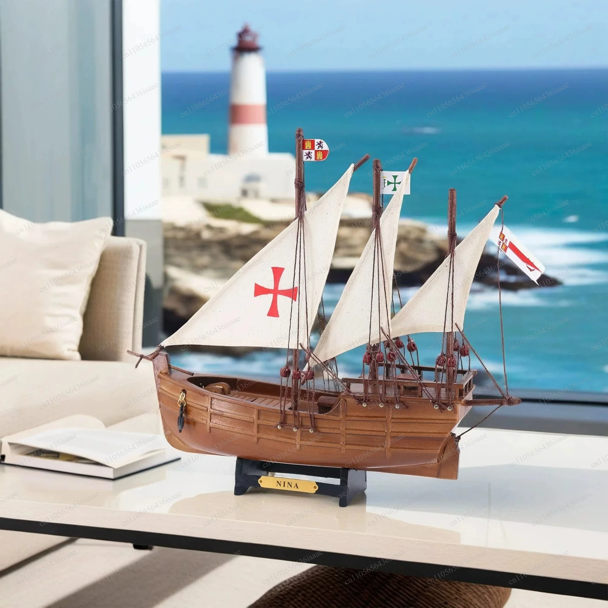 Santa Maria Columbus Wooden Sailboat Model New World Discovery Mediterranean Collection