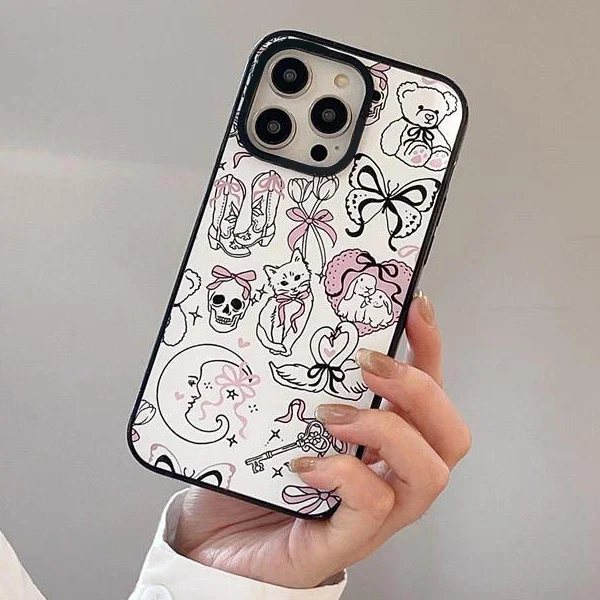 

2.0 Acrylic Skull Cat Bowknot Phone Case Cover for IPhone 11 12 13 14 15 Pro Max Case for IPhone 14 Pro Max