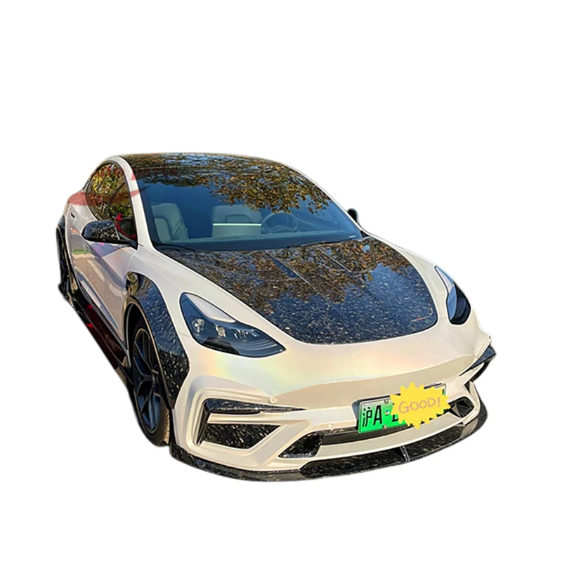 For Teslas Model 3 upgrades IMP style fiberglass hood front bumper wheel eyebrow spoiler body kit