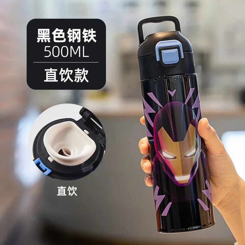 Marvel Movie Peripheral Avengers Iron Man Spider-Man Personalized Creative Portable Direct Drink Thermos Cup Christmas Gift