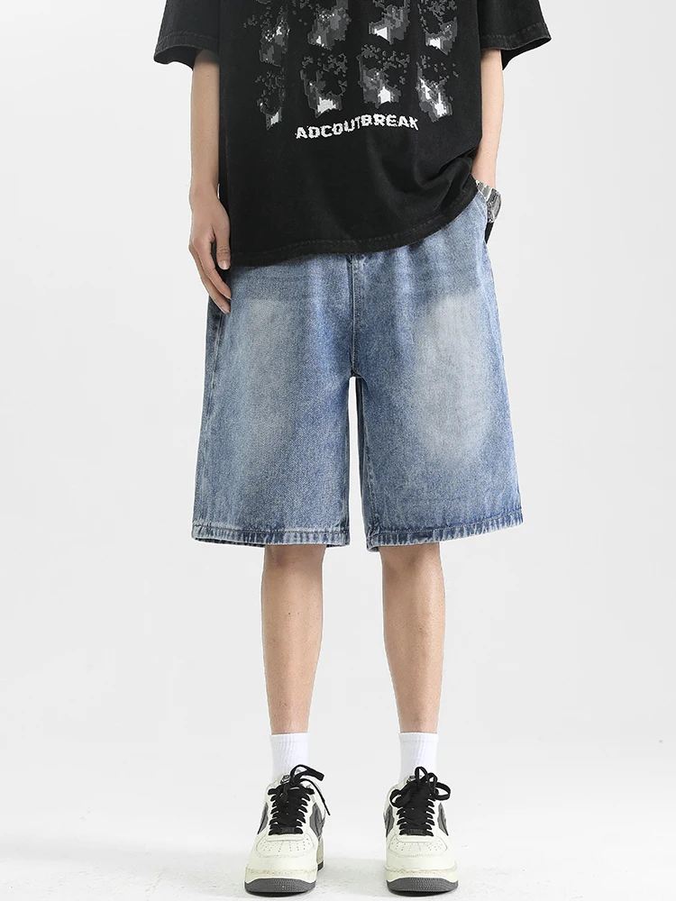Summer Classic Shorts Jeans Men Denim Pants Straight Stretch Casual Cool Thin Knee Length Blue Fashion Brand Daily Trousers