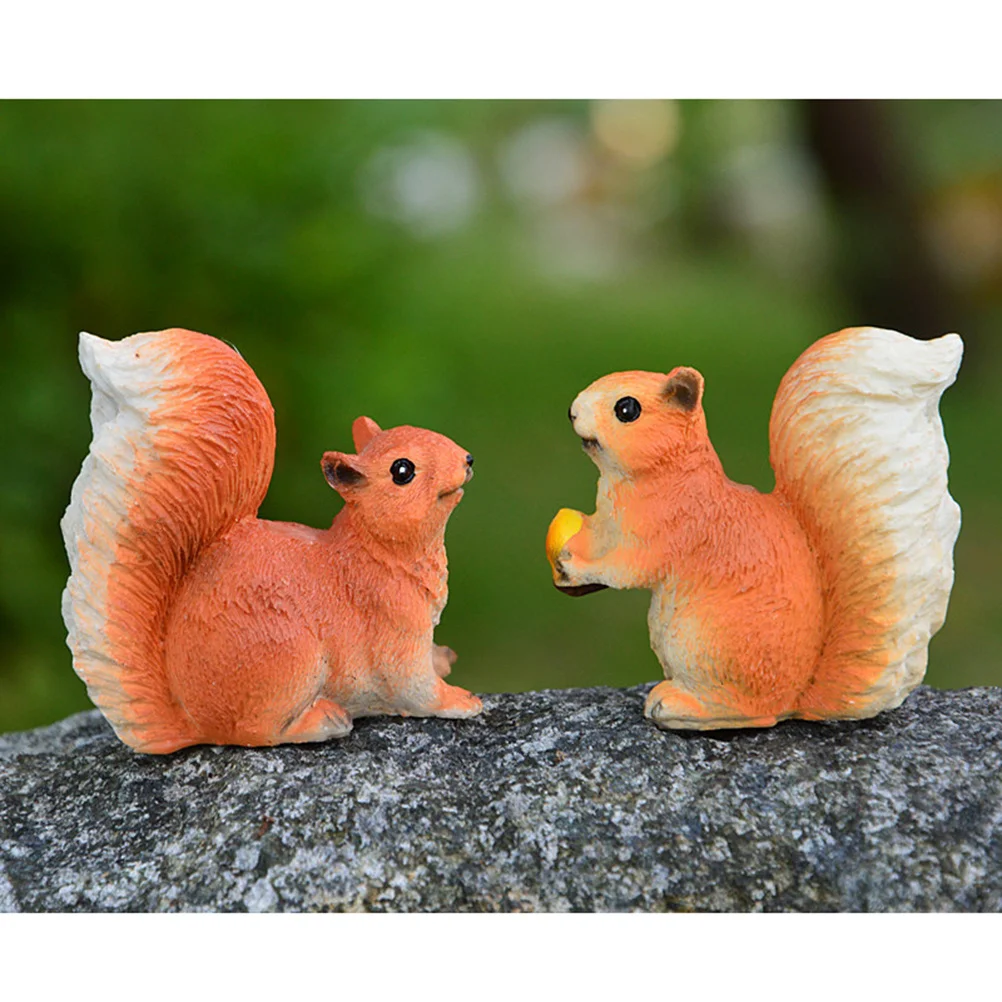 

2 Pcs Gardening Adornments Mini Scene Decoration Bonsai Squirrel Models Micro Landscape Ornament Pretty