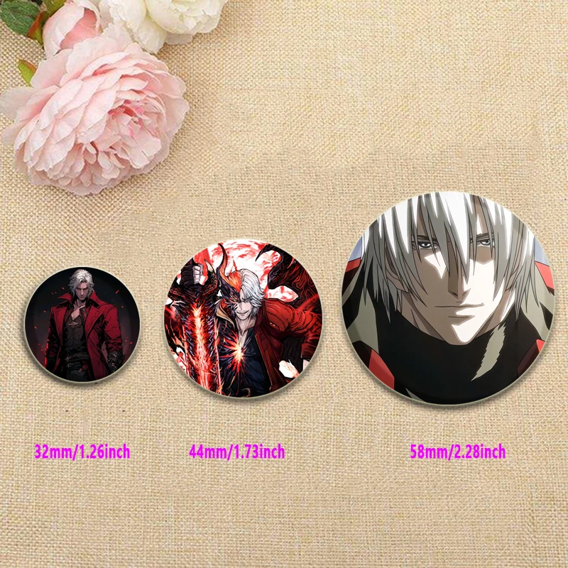 Dante Cartoon Cosplay Badge Game Anime Devil May Cry Brooch HD Print Handmade Pins for Backpack Accessories Clothes Decoration