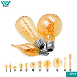 10pcs Vintage LED Edison Bulb E27 E14 4W AC 220W Dimmable C35 A60 ST64 G95 Spiral Filament Light Bulb Retro Lamp Indoor Decor