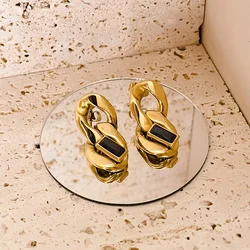 ENFASHION Goth Chain Drop Earrings For Women Black Zircon Earring Stainless Steel Gold Color Pendientes Fashion Jewelry E211300