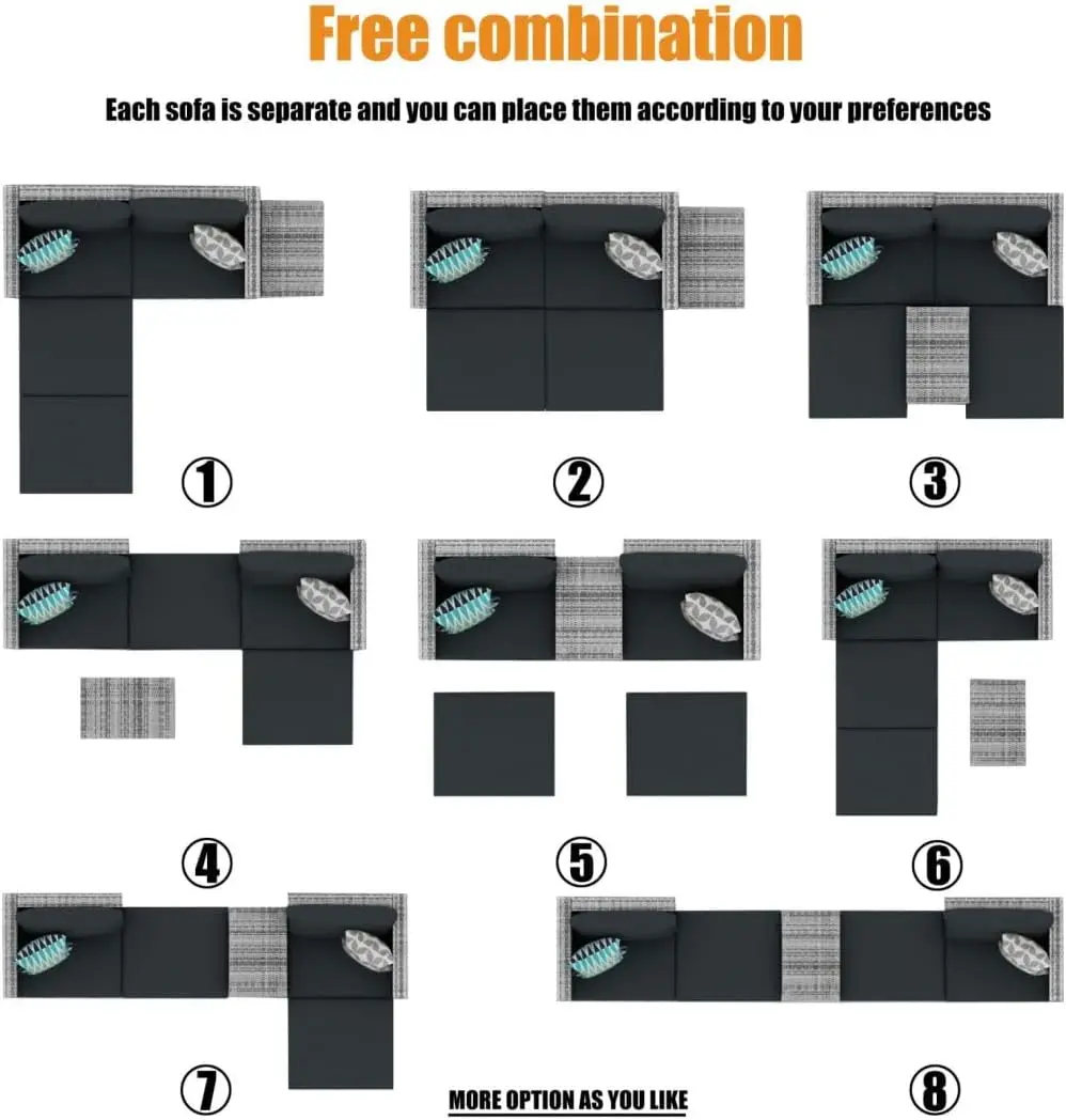 Patio Furniture Set 5 Pieces Outdoor Conversation Set All-Weather Wicker Rattan Sectional Sofa With Ottoman Cushions Pillows