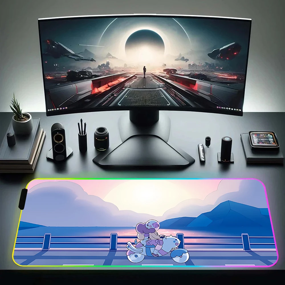 Bee and Puppycat RGB Pc Gamer Keyboard Mouse Pad Mousepad LED Glowing Mouse Mats Rubber Gaming Computer Mausepad