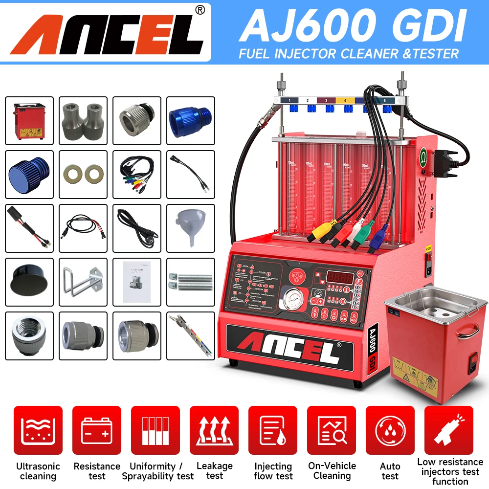 

ANCEL AJ600 GDI Fuel Injector Cleaner for Gasoline Car 6 Cylinders Fuel Injector Tester Equipment for 110V/220V Cleaning Tester