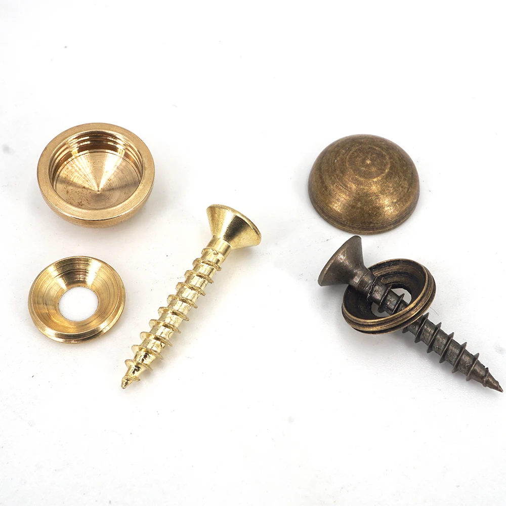 8 Sets Brass Decorative Nail Mirror Advertising Board Cap Cover Self-tapping Screw 9mm/12mm/13mm/15mm