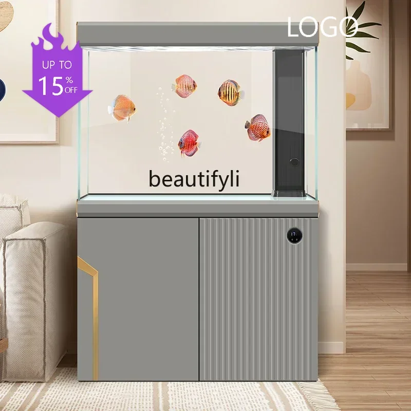 Q181 lt Fish Tank Living Room Home Super White Glass Small Fish Globe Aquarium Bottom Filter All-in-One Machine