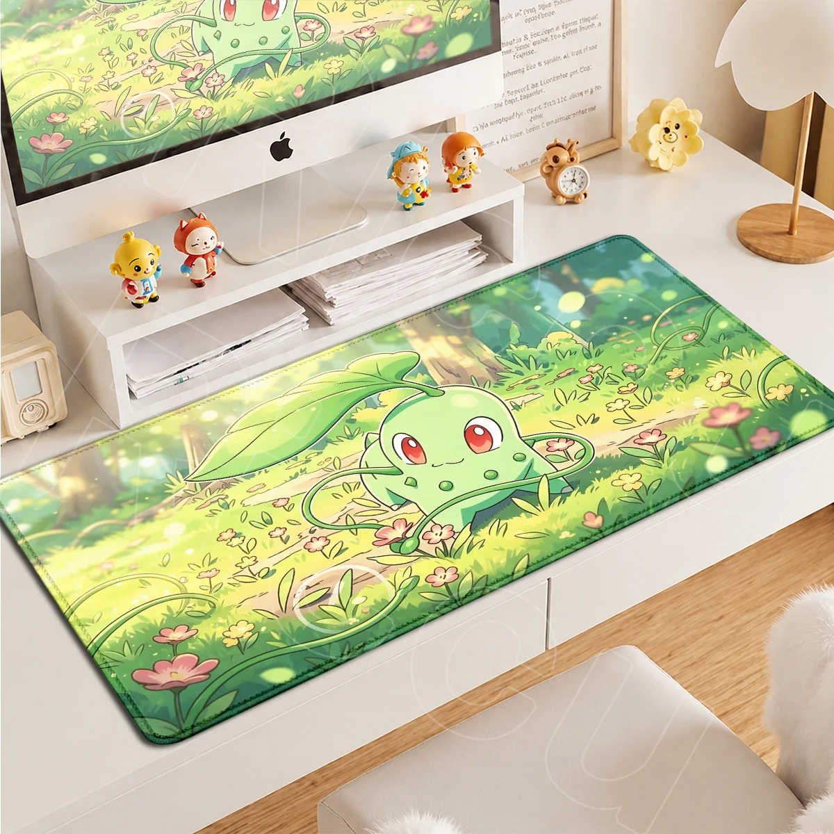 Anime P-pokemon Chikorita XXL Office Mouse Pad Laptop Keyboard HD Printing Mouse Mat Rubber Accessories Gaming Cabinet Table Rug