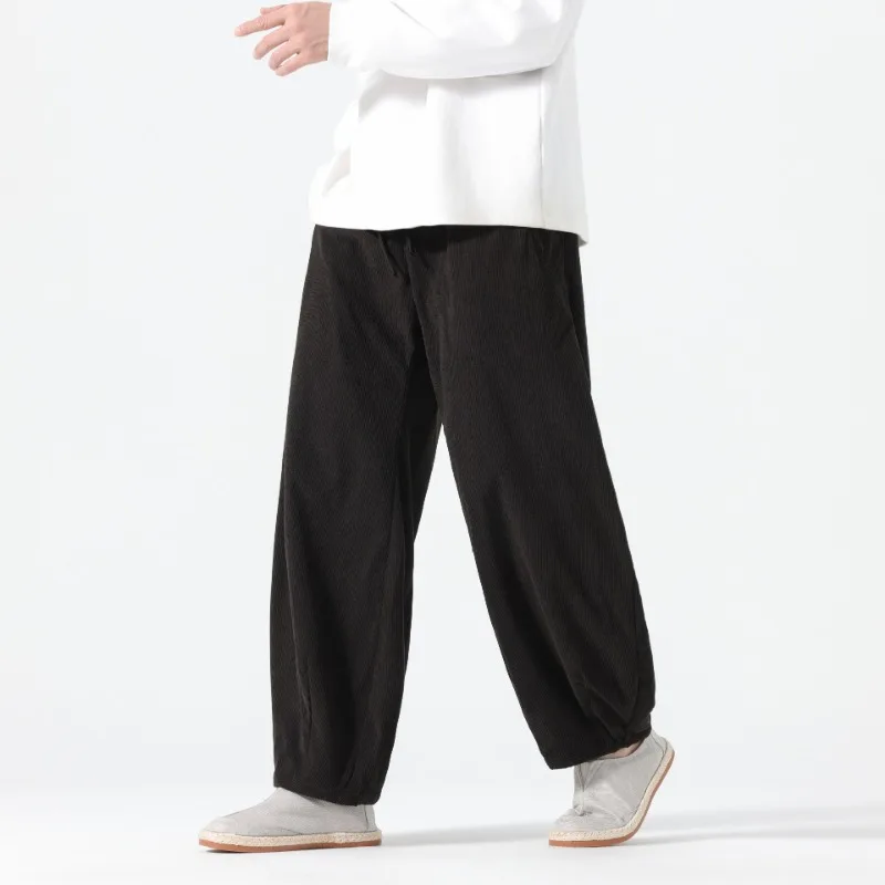 Autumn and Winter New Chinese Style Harem Scimitar Trousers for Men Retro Trendy Corduroy Casual Large Size Banana Pants