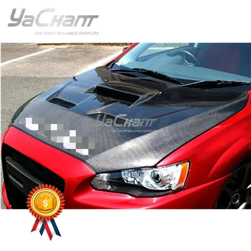 Car-Styling Auto Accessories Carbon Fiber Hood Bonnet Fit For 2008-2012 Lancer Evolution X EVO X EVO 10 CS T2 Style Hood Bonnet