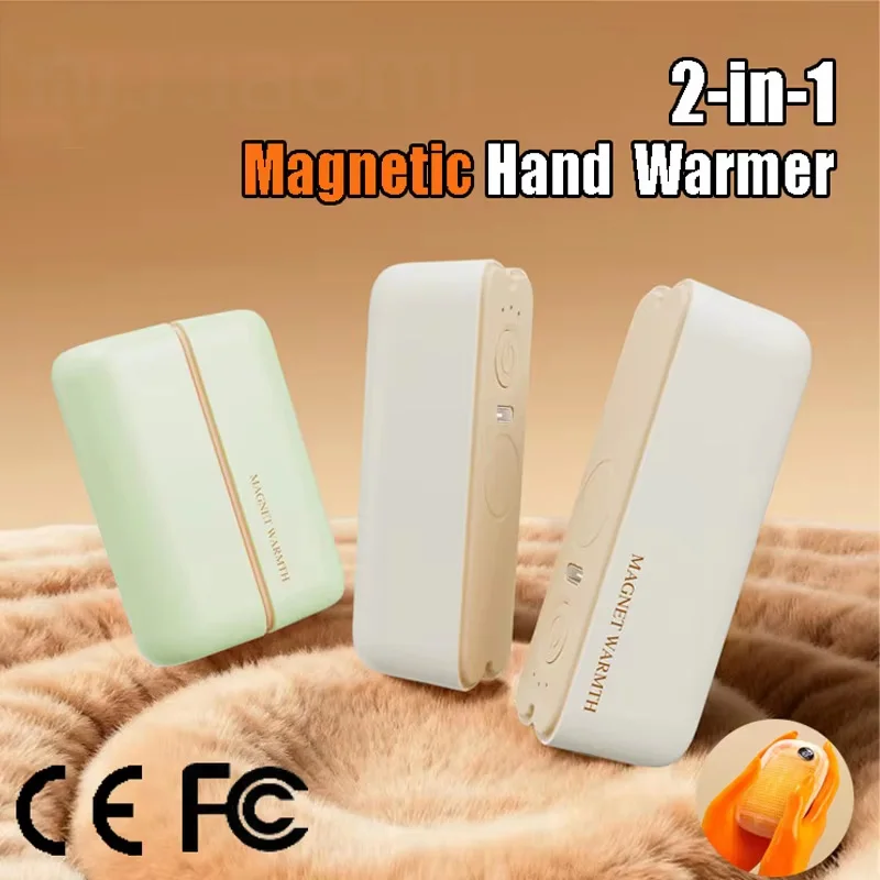 Calentador de Manos Magnético Dual Recargable, Banco de Energía 2 en 1, Calentador Eléctrico Portátil para Invierno, Camping, Oficina, Regalo