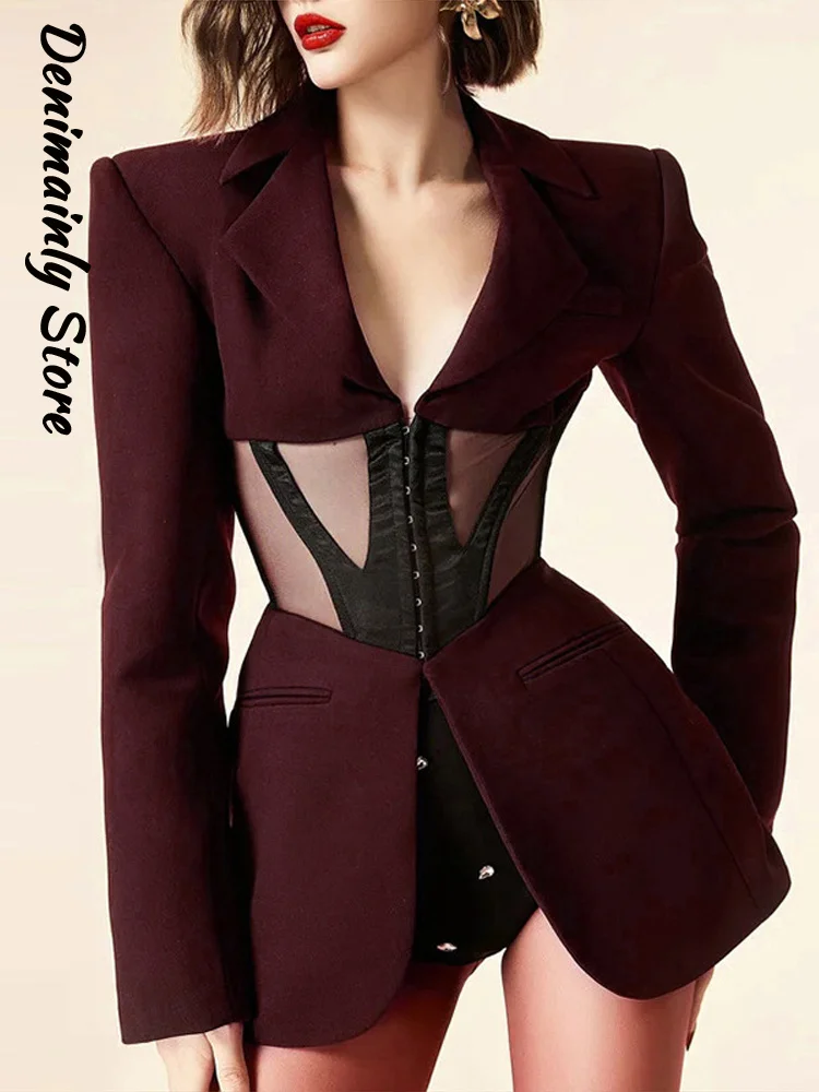 سترة نسائية شفافة على الموضة برقبة على شكل حرف v وأكمام طويلة وخصر نحيف سترة أنيقة للحفلات 2026 ملابس خارجية يومية للربيع للسيدات جديدة #5